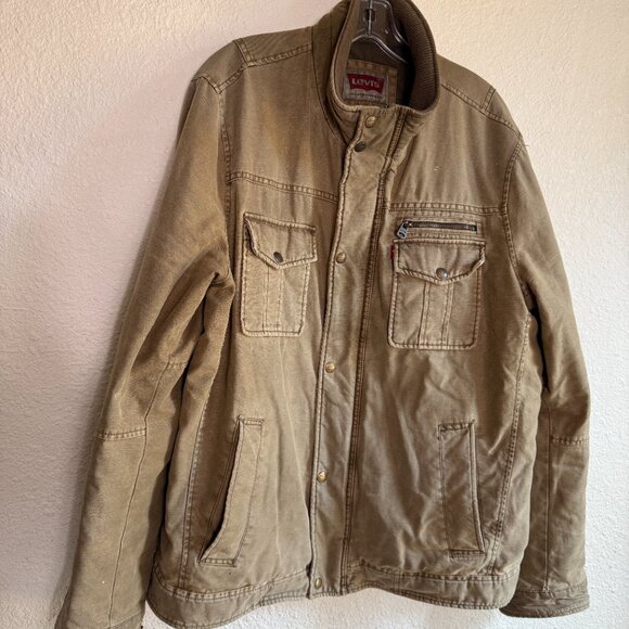 Levi's🤘🏽Canvas Trucker Jacket \\ Size L // Quilted Lining \\ Barn Coat Utility - Picture 2 of 12